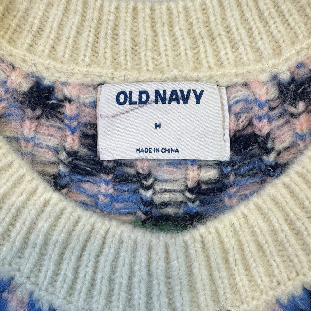 OLD NAVY Crew Neck Fair Isle Sweater Blue & Cream Size Medium - Picture 4 of 7